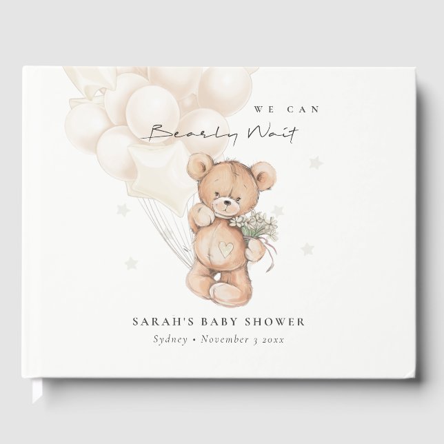 Niedliche Elfenbeinblase Baby Wait Bärenballon Bab Gästebuch (Vorderseite)