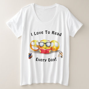 Niedliche Emoji Lächelnde Liebe Lesen Buch Große Größe T-Shirt