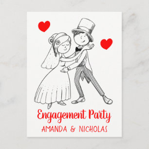 Niedliche Engagement Partei Cartoon Braut Groom Ho Einladungspostkarte