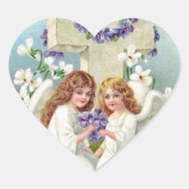 Niedliche Engel mit Kreuz und Blume. Herz-Aufkleber