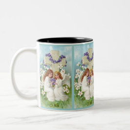 Niedliche Engel mit Kreuz und Blumen Zweifarbige Tasse