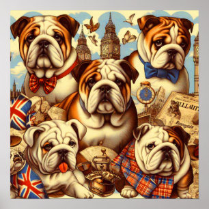 Niedliche englische Bulldogmalerei Poster