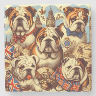 Niedliche englische Bulldogmalerei Steinuntersetzer
