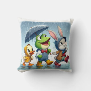 Niedliche Ente, Frosch, im Regen sonnig Kissen
