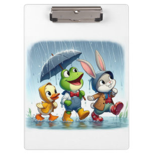 Niedliche Ente, Frosch, im Regen sonnig Klemmbrett