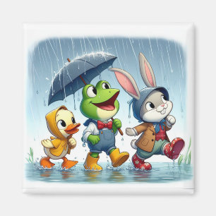 Niedliche Ente, Frosch, im Regen sonnig Magnet