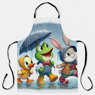 Niedliche Ente, Frosch, im Regen sonnig Schürze