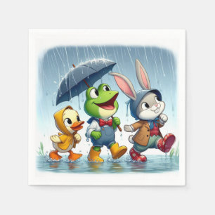Niedliche Ente, Frosch, im Regen sonnig Serviette