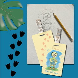 Niedliche Ente mit Book Yellow Library Hall Pass Ausweis