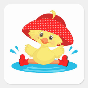 Niedliche Ente mit Hut Quadratischer Aufkleber