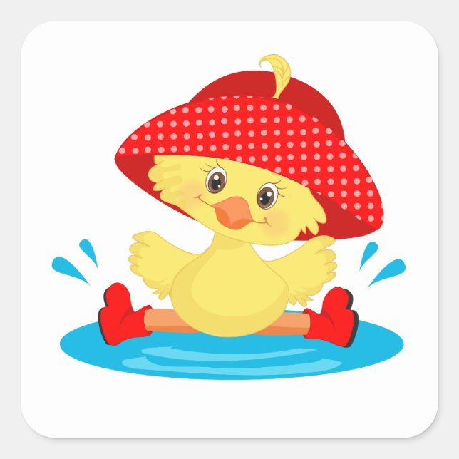 Niedliche Ente mit Hut Quadratischer Aufkleber (Vorderseite)