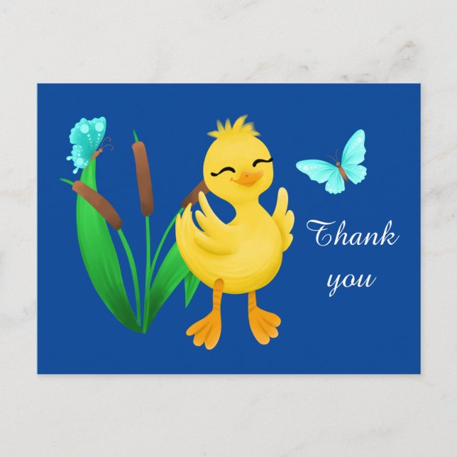 niedliche Ente und Schmetterling danke Postkarte (Vorderseite)
