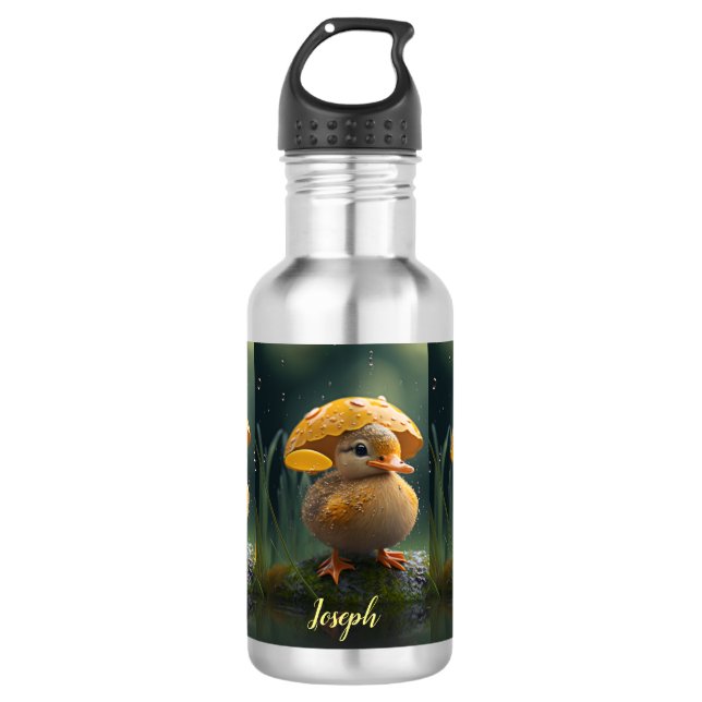 Niedliche Ente unter gelbem Schirm Personalisierte Edelstahlflasche (Vorderseite)