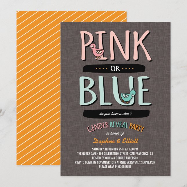 Niedliche Enten Rosa oder Blue Baby Gender Reveal  Einladung (Vorne/Hinten)