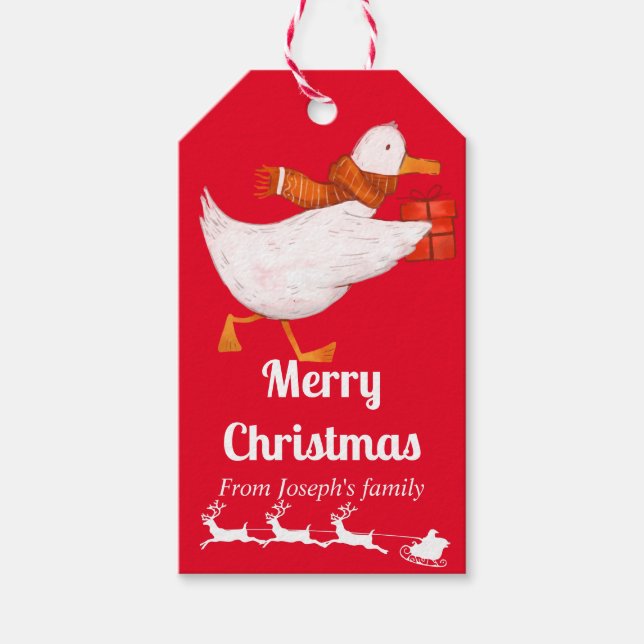 Niedliche Enten-Weihnachten Geschenkanhänger (Vorderseite)