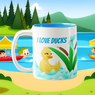 niedliche Entenliebhaber fügen Text hinzu Zweifarbige Tasse