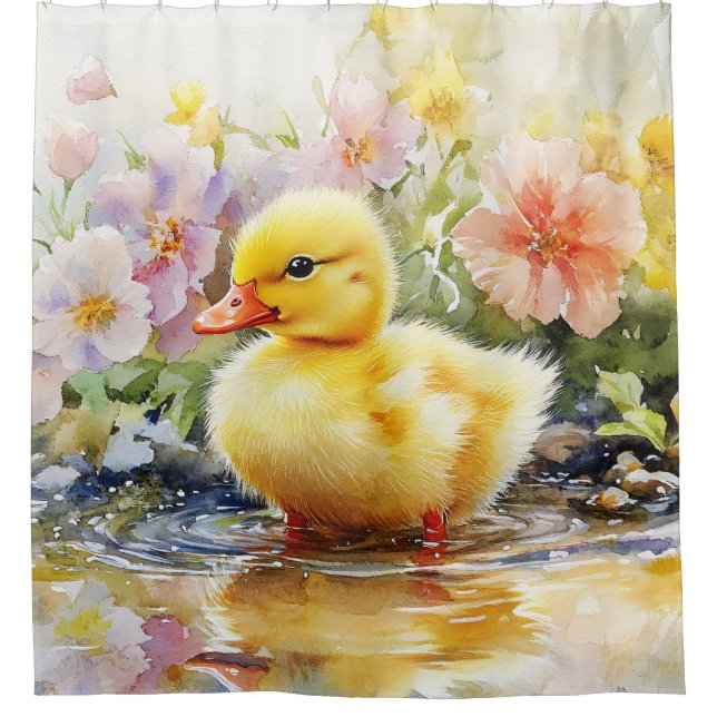 Niedliche Entwässerung mit Blume Wasserfarbe Duschvorhang (Vorderseite)