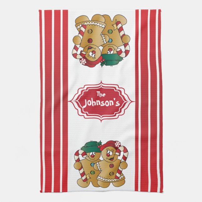 Niedliche entzückende Lebkuchen-Paare Küchentuch (Vertikal)