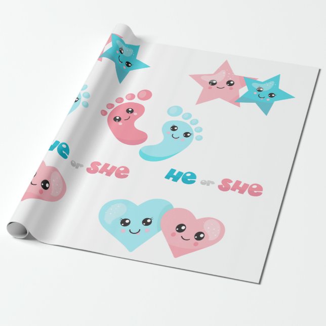 Niedliche er Pink Blue Gender Reveal Party Geschenkpapier (Ungerollt)