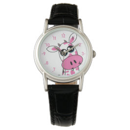 Niedliche Erdbeere Kuh lächelt Gesicht Armbanduhr