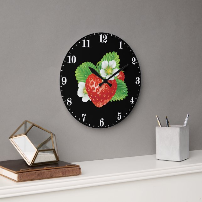 Niedliche Erdbeere liebt Küchendekoration Große Wanduhr (Büro)