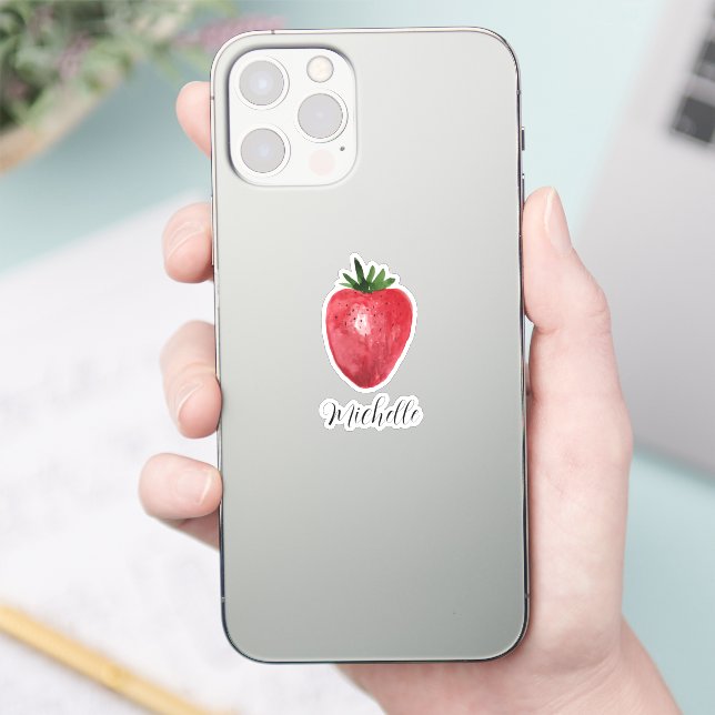 Niedliche Erdbeere Wasserfarbe Personalisiert Aufkleber (Telefon)