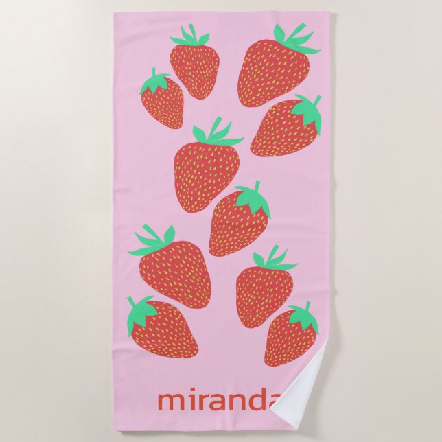 Niedliche Erdbeeren Fruchtsäfte INDIVIDUELLE NAME Strandtuch (Vorderseite)