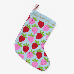 Niedliche Erdbeeren in Rosa Rot Blau Personalisier Kleiner Weihnachtsstrumpf