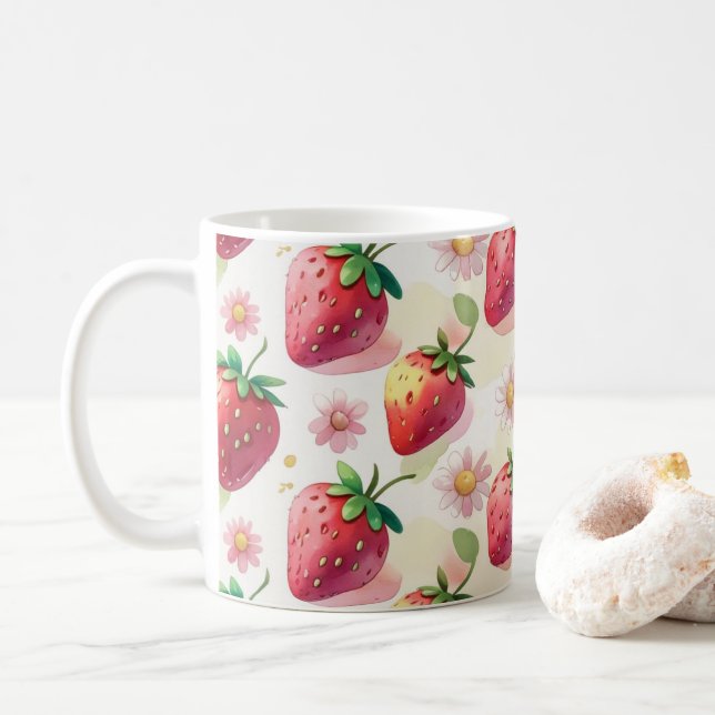 Niedliche Erdbeeren Regenbogen Geburtstagsparty Kaffeetasse (Mit Donut)