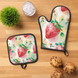 Niedliche Erdbeeren Regenbogen Geburtstagsparty Ofenhandschuh & Topflappen-Set