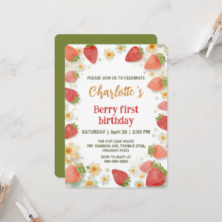 Niedliche Erdbeeren Regenbogenmuster 1. Einladung