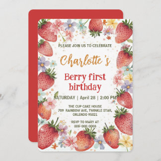 Niedliche Erdbeeren Regenbogenmuster 1. Einladung