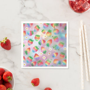 Niedliche Erdbeeren Regenbogenmuster Geburtstagspa Serviette