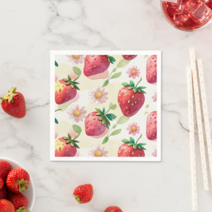 Niedliche Erdbeeren Regenbogenmuster Geburtstagspa Serviette