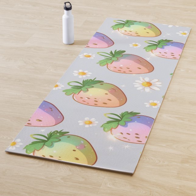Niedliche Erdbeeren Regenbogenmuster Geburtstagspa Yogamatte (Beispiel)