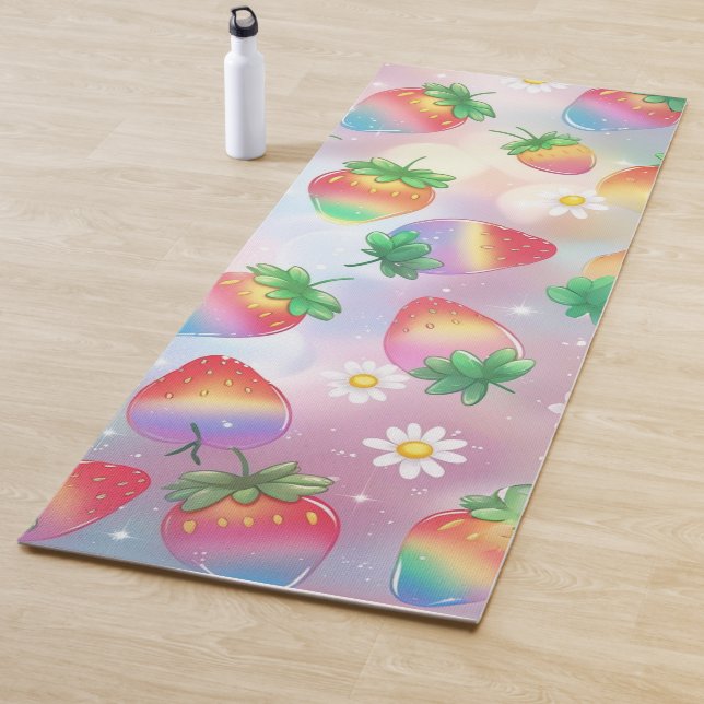Niedliche Erdbeeren-Regenbogenübungen für sie Yogamatte (Beispiel)
