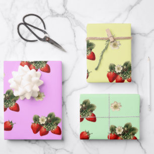 Niedliche Erdbeeren Rosa Gelbe Grüne Pasten Geschenkpapier Set
