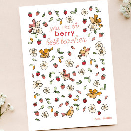 Niedliche Erdbeeren und Vögel Lehrerbewertung Dankeskarte
