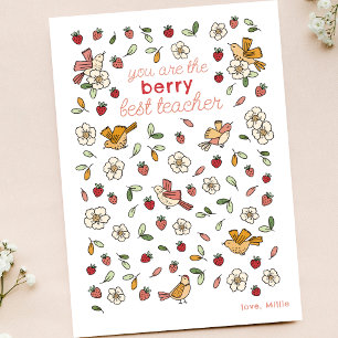 Niedliche Erdbeeren und Vögel Lehrerbewertung Dankeskarte