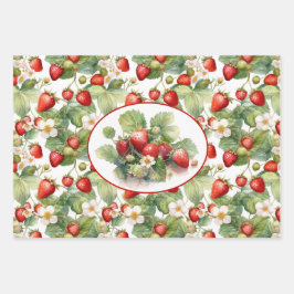 Niedliche Erdbeeren Wasserfarbe Geschenkpapier Set