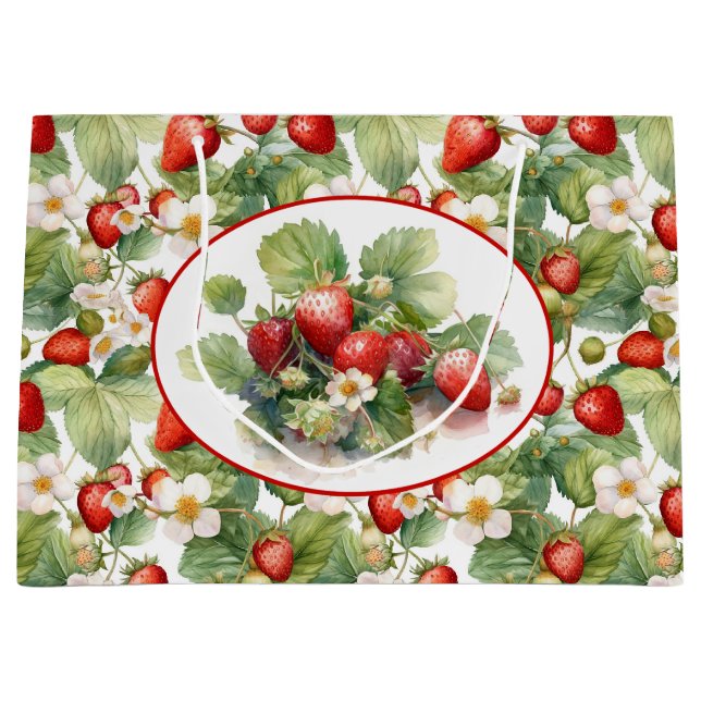 Niedliche Erdbeeren Wasserfarbe Große Geschenktüte (Vorderseite)
