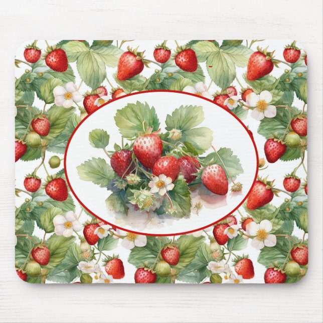 Niedliche Erdbeeren Wasserfarbe Mousepad (Vorne)