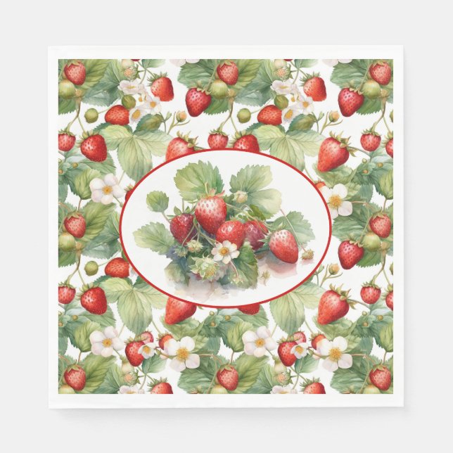 Niedliche Erdbeeren Wasserfarbe Serviette (Vorderseite)