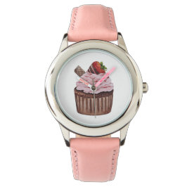 Niedliche Erdbeerkuchen in Aquarellfarbe Armbanduhr