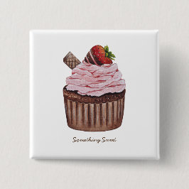 Niedliche Erdbeerkuchen in Aquarellfarbe Button