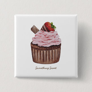 Niedliche Erdbeerkuchen in Aquarellfarbe Button