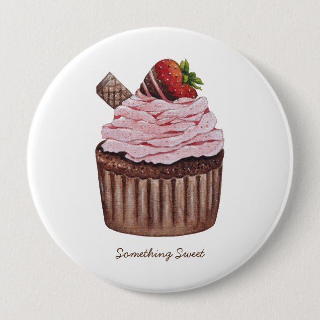 Niedliche Erdbeerkuchen in Aquarellfarbe Button (Vorderseite)