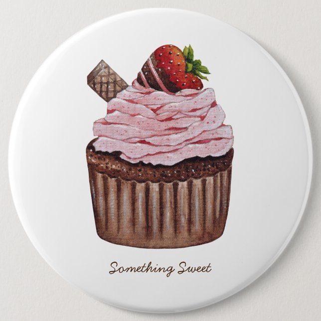 Niedliche Erdbeerkuchen in Aquarellfarbe Button (Vorderseite)