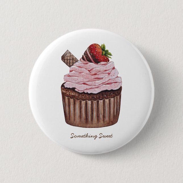 Niedliche Erdbeerkuchen in Aquarellfarbe Button (Vorderseite)