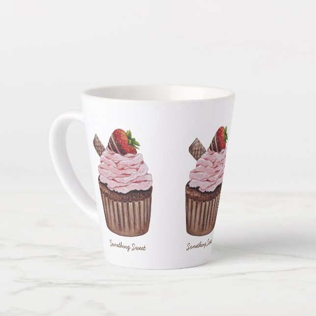 Niedliche Erdbeerkuchen in Aquarellfarbe Milchtasse (Linke Ecke)